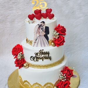 25th Couple Print Three Tier Cake by Bakeology, Gwalior