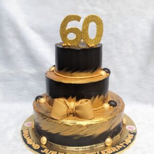 60th Black and Gold Three Tier Cake by Bakeology, Gwalior