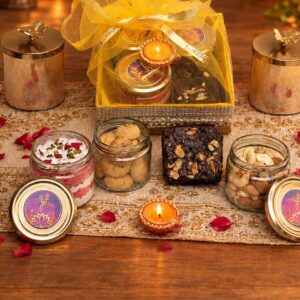 Bakeology Diwali Jar Tray, eggless Diwali hamper