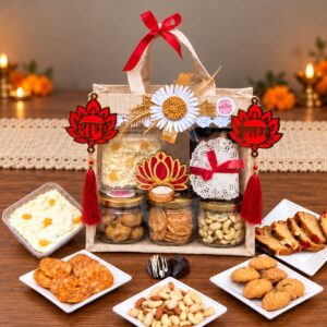 Bakeology Grand Jute Diwali Hamper, eggless Diwali hamper