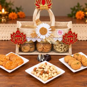 Bakeology Jute Hamper with Dry Fruits, eggless Diwali hamper