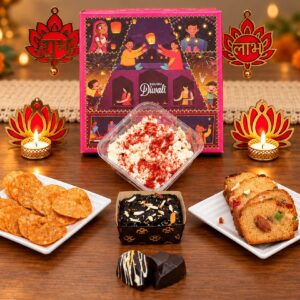 Bakeology Shubh Diwali Red Velvet Gift Box, eggless Diwali hamper