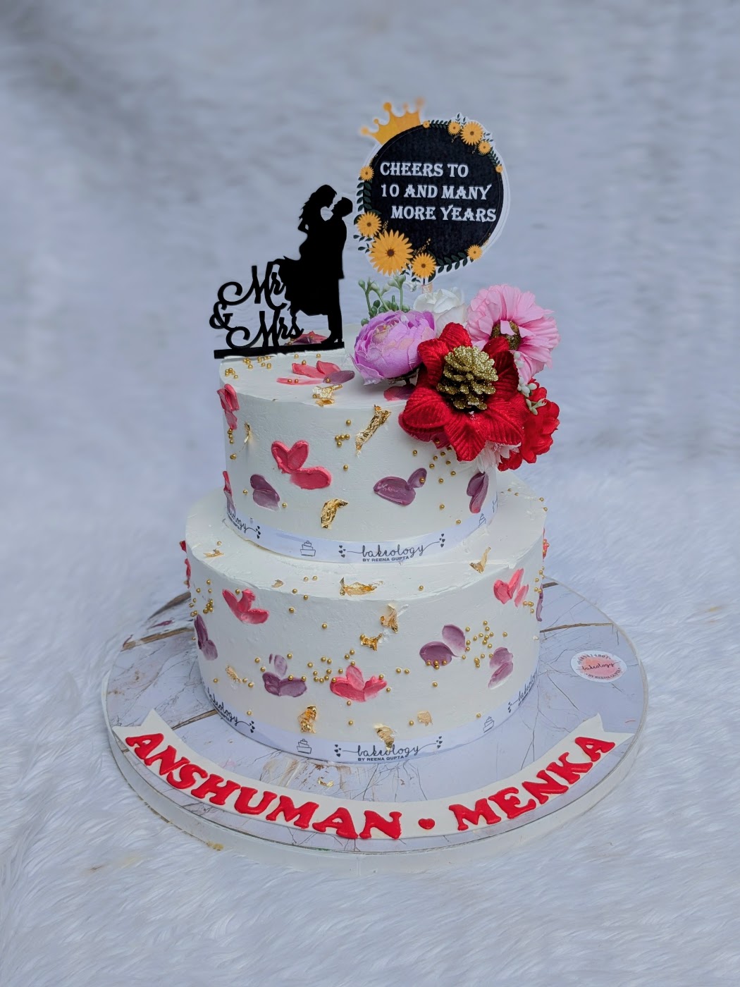 Couple Silhouette Petal Two Tier Cake by Bakeology, Gwalior