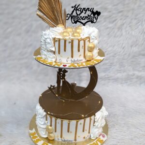 Gold Drip Two Tier Cake on Stand by Bakeology, Gwalior