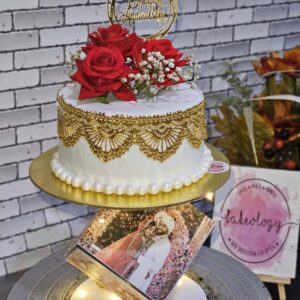 Gold Lace Cake with Photo Stand by Bakeology, Gwalior