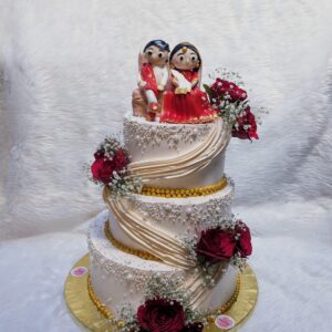 Indian Couple Gold Drape Three Tier Cake by Bakeology, Gwalior