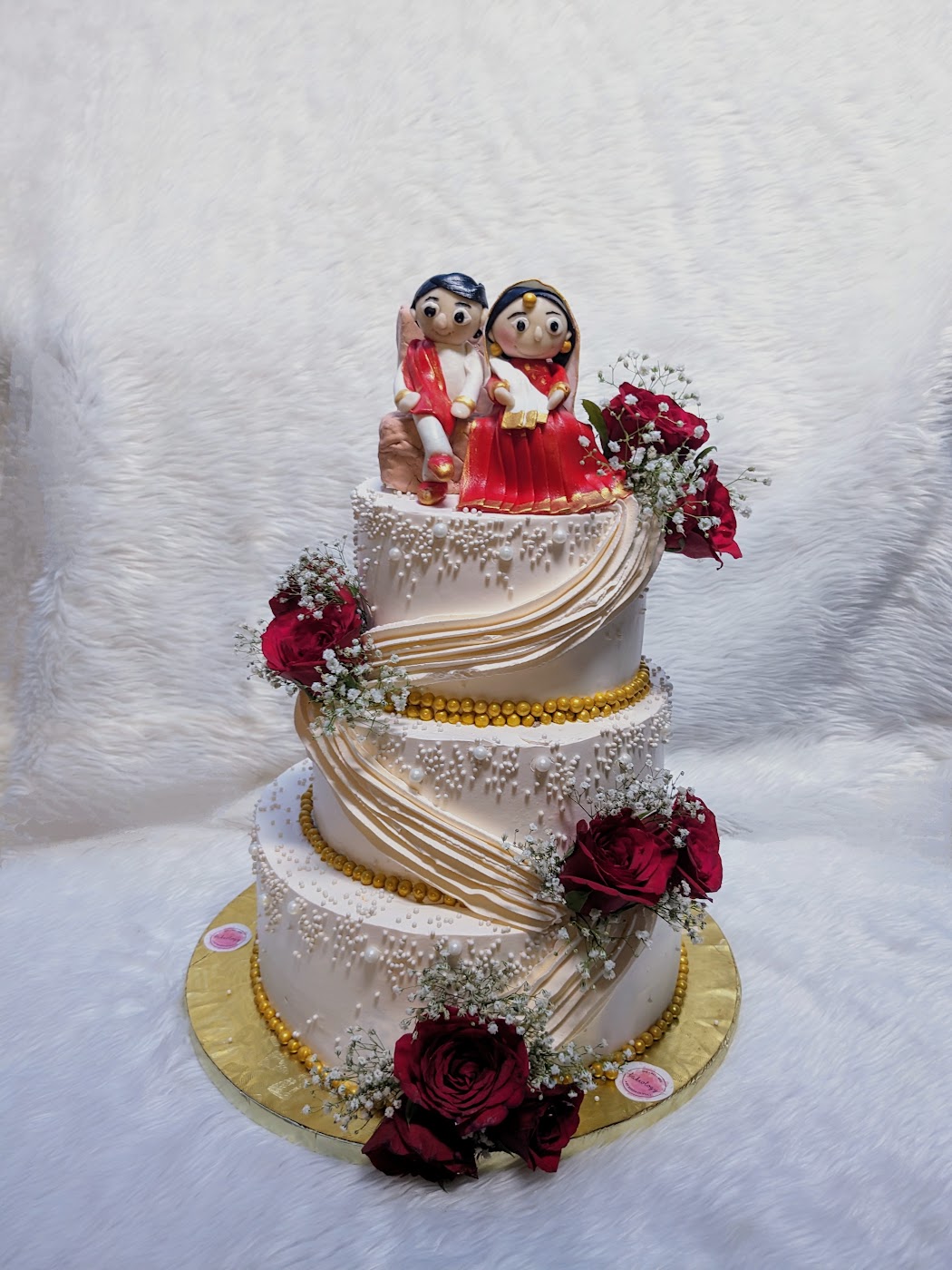 Indian Couple Gold Drape Three Tier Cake by Bakeology, Gwalior