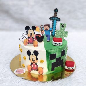 Mickey and Minecraft Half and Half Cake by Bakeology, Gwalior