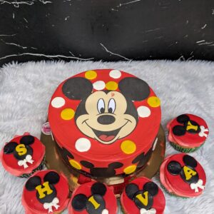Mickey Face Cake with Name Cupcakes by Bakeology, Gwalior