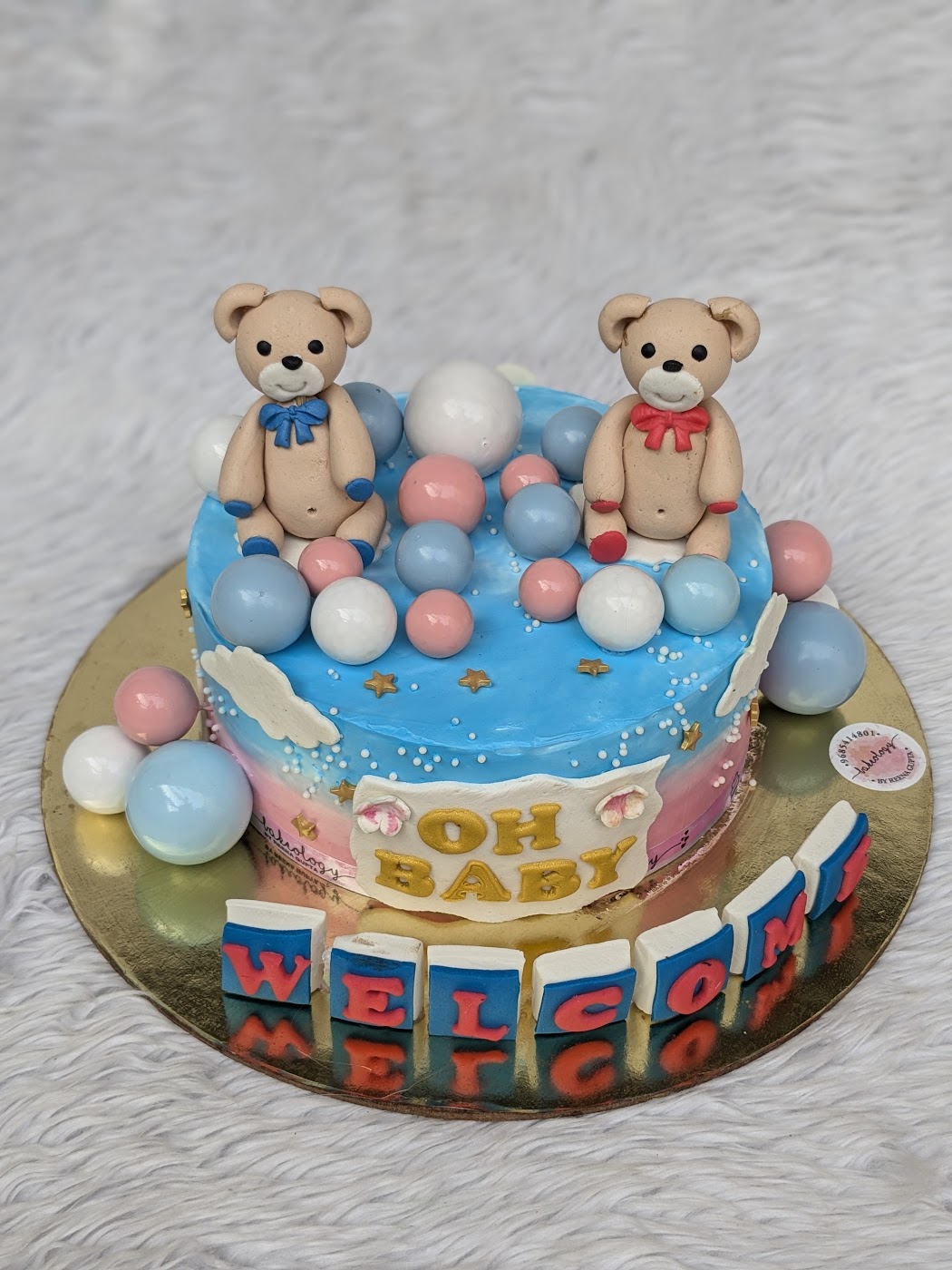 Oh Baby Welcome Teddy Cake by Bakeology, Gwalior