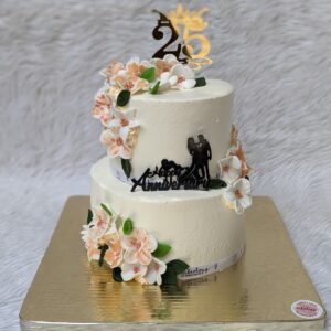 Peach Flower 25th Two Tier Cake by Bakeology, Gwalior