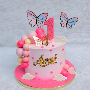 Pink Butterfly First Birthday Cake by Bakeology, Gwalior