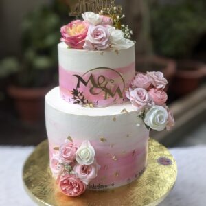 Pink Initials Floral Two Tier Cake by Bakeology, Gwalior
