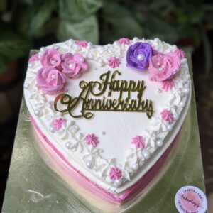 Pink Rose Heart Anniversary Cake by Bakeology, Gwalior