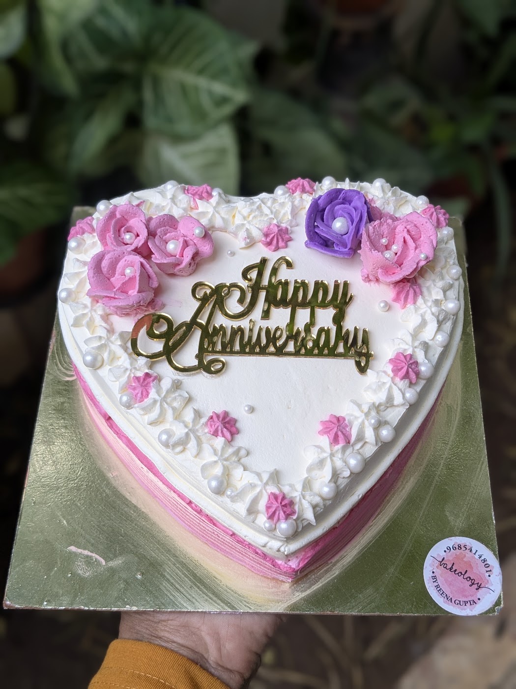 Pink Rose Heart Anniversary Cake by Bakeology, Gwalior