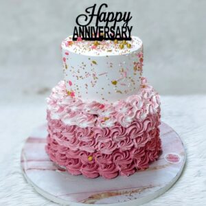 Pink Rosette Two Tier Anniversary Cake by Bakeology, Gwalior