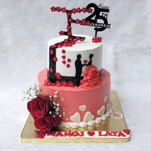 Red and White 25th Heart Cake by Bakeology, Gwalior