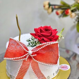Red Ribbon Bow and Rose Cake by Bakeology, Gwalior