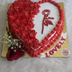 Red Rose Half Heart Cake by Bakeology, Gwalior