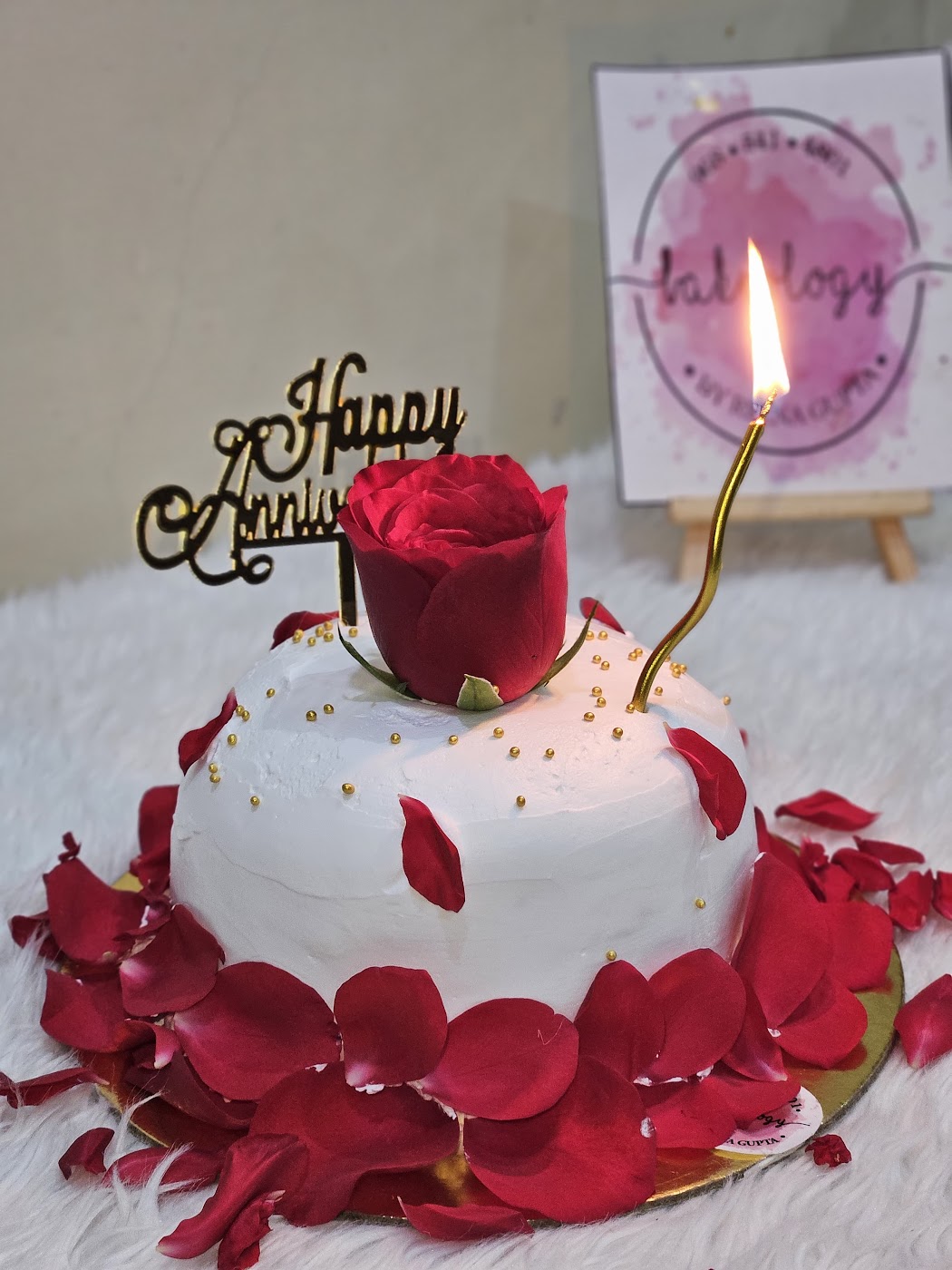 Red Rose Petal Anniversary Cake by Bakeology, Gwalior