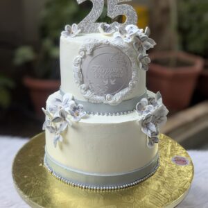 Silver Jubilee White Two Tier Cake by Bakeology, Gwalior