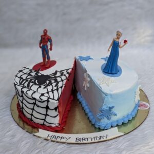 Spiderman and Frozen Half and Half Cake by Bakeology, Gwalior