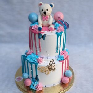 Teddy Drip Two Tier Gender Reveal Cake by Bakeology, Gwalior