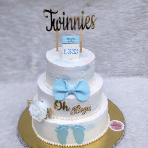 Twin Boys Bow Tie Three Tier Cake by Bakeology, Gwalior