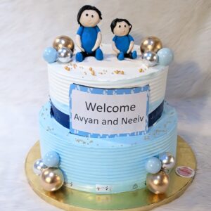 Twin Boys Welcome Two Tier Cake by Bakeology, Gwalior