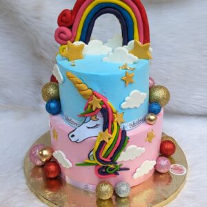 Unicorn Rainbow Two Tier Cake by Bakeology, Gwalior