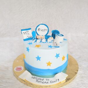 Welcome Baby Blue Stars Cake by Bakeology, Gwalior