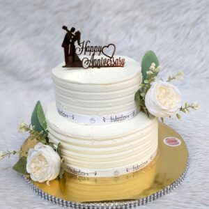 White and Gold Two Tier Rose Cake by Bakeology, Gwalior